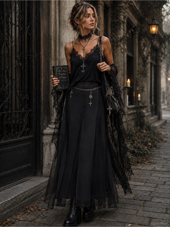 Jessica Dresses & Skirts - Jessica Black Maxi Skirt with Sheer Overlay